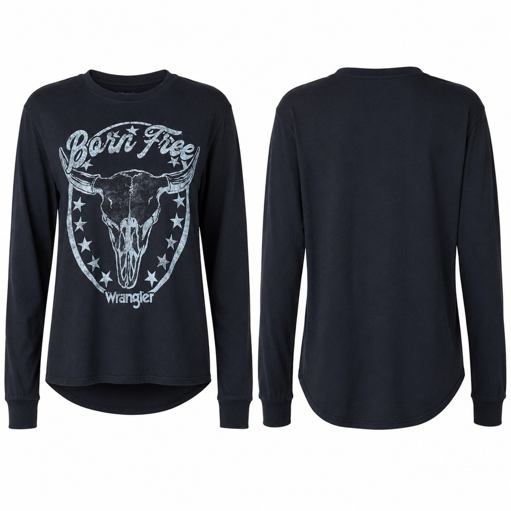Wrangler Retro Born Free Long Sleeve Graphic Tee Womens XL Black 112354410 NWT